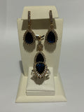 Turkish Handmade Jewelry 925 Sterling Silver Sapphire Stone Women's Earring & Pendant & Ring Jewelry Set