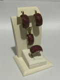 Turkish Handmade Jewelry 925 Sterling Silver Ruby Stone Women's Earrings & Ring Jewelry Set