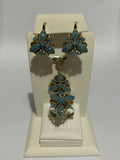 Turkish Handmade Jewelry 925 Sterling Silver Turquoise Stone Women's Earrings, Pendant & Ring Jewelry Set