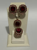 Turkish Handmade Jewelry 925 Sterling Silver Ruby Stone Women's Earrings & Ring Jewelry Set
