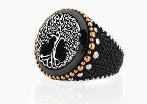 Turkish Handmade Jewelry 925 Sterling Silver Tree of Life Design Mens Rings