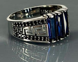 Turkish Handmade Jewelry 925 Sterling Silver Sapphire Stone Engraved Men's Rings