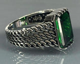 Turkish Handmade Jewelry 925 Sterling Silver Emerald Stone Mens Rings