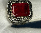 Turkish Handmade Jewelry 925 Sterling Silver Ruby Stone Turkic Design Mens Rings