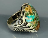 Turkish Handmade Jewelry 925 Sterling Silver Turquoise Stone Mens Rings