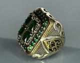 Turkish Handmade Jewelry 925 Sterling Silver Emerald Stone Mens Rings