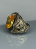 Handmade 925 Sterling Silver Men’s Citrine Ring | Vintage Ottoman Style Yellow Stone