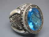 Turkish Handmade Jewelry 925 Sterling Silver Aquamarine Stone Men's Ring