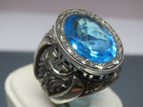 Turkish Handmade Jewelry 925 Sterling Silver Aquamarine Stone Men's Ring