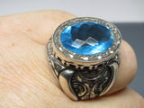 Turkish Handmade Jewelry 925 Sterling Silver Aquamarine Stone Men's Ring
