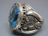 Turkish Handmade Jewelry 925 Sterling Silver Aquamarine Stone Men's Ring