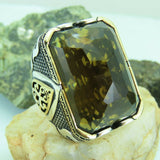 Turkish Handmade 925 Sterling Silver Quartz Gothic Men's Ring - Anatolia Design