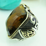 Turkish Handmade 925 Sterling Silver Quartz Gothic Men's Ring - Anatolia Design