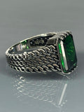 Turkish Handmade Jewelry 925 Sterling Silver Emerald Stone Mens Rings