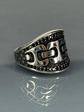 Vintage Style Sterling Silver Men's Ring: Handmade Gothic Onyx Chain Band