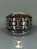 Vintage Style Sterling Silver Men's Ring: Handmade Gothic Onyx Chain Band