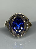 Vintage Sterling Silver Men's Sapphire Ring: Handmade Lion Design