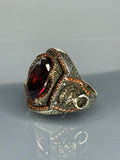 Sterling Silver Garnet Ring: Vintage Ottoman Lion Design, Handmade Jewelry