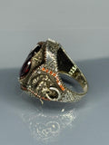 Sterling Silver Garnet Ring: Vintage Ottoman Lion Design, Handmade Jewelry