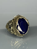 Handmade Sterling Silver Men's Sapphire Ring: Vintage Ottoman Tulip Design