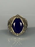 Handmade Sterling Silver Men's Sapphire Ring: Vintage Ottoman Tulip Design