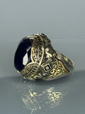 Handmade Sterling Silver Men's Sapphire Ring: Vintage Ottoman Tulip Design