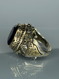 Handmade Sterling Silver Men's Sapphire Ring: Vintage Ottoman Tulip Design