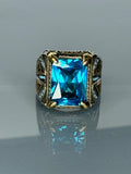 Aquamarine Stone Ring: Turkish 925 Sterling Silver Filigree, Boho Mens Ring