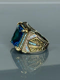 Aquamarine Stone Ring: Turkish 925 Sterling Silver Filigree, Boho Mens Ring