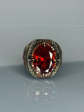 Vintage Sterling Silver Men's Garnet Ring: Handcrafted Gothic Statement Jewelry