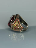 Vintage Sterling Silver Men's Garnet Ring: Handcrafted Gothic Statement Jewelry