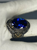 Handmade 925 Sterling Silver Men's Ring: Sapphire Stone, Vintage King Design