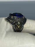 Handmade 925 Sterling Silver Men's Ring: Sapphire Stone, Vintage King Design
