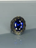 Handmade 925 Sterling Silver Men's Ring: Sapphire Stone, Vintage King Design