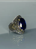 Handmade 925 Sterling Silver Men's Ring: Sapphire Stone, Vintage King Design