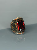 925 Sterling Silver Men's Ring: Ruby Red Gothic Statement