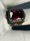 925 Sterling Silver Men's Ring: Ruby Red Gothic Statement