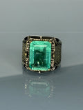 Handcrafted Sterling Silver Green Zircon Ring: Antique Gothic Jewelry