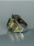 Handcrafted Sterling Silver Green Zircon Ring: Antique Gothic Jewelry
