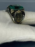 Handcrafted Sterling Silver Green Zircon Ring: Antique Gothic Jewelry