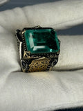Handcrafted Sterling Silver Green Zircon Ring: Antique Gothic Jewelry