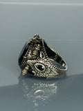 Handcrafted 925 Sterling Silver Onyx Stone Ring Antique Gothic Men's Jewelry