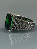 Turkish Handmade Jewelry 925 Sterling Silver Emerald Stone Mens Rings