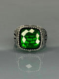 Emerald Green Stone Sterling Silver Men's Ring: Vintage Gothic Jewelry