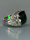 Emerald Green Stone Sterling Silver Men's Ring: Vintage Gothic Jewelry