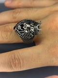 Sterling Silver Lion Head Ring: Gothic Crown, Ruby Stone, Vintage Jewelry