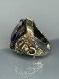 Vintage Sterling Silver Men's Sapphire Ring: Handmade Lion Design