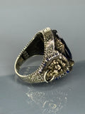 Vintage Sterling Silver Men's Sapphire Ring: Handmade Lion Design