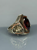 Sterling Silver Garnet Ring: Vintage Ottoman Lion Design, Handmade Jewelry