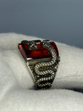 Sterling Silver Men's Ruby Ring: Handmade Vintage Snake Design
